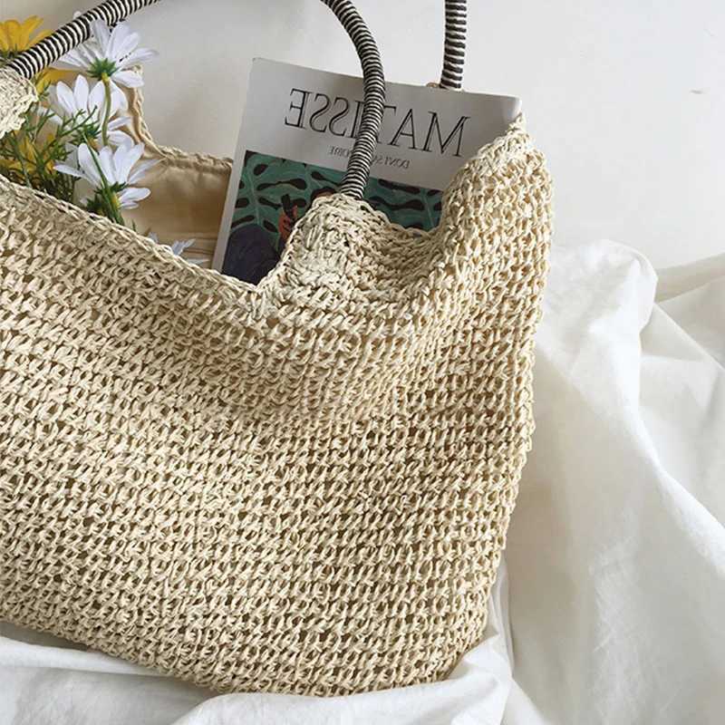 Wen Beach Vintage Handmade Woven Shoulder Bag Raffia Rattan Shopping Bags Bohemian Ladies Summer Travel Shoulder Casual Totes B250618
