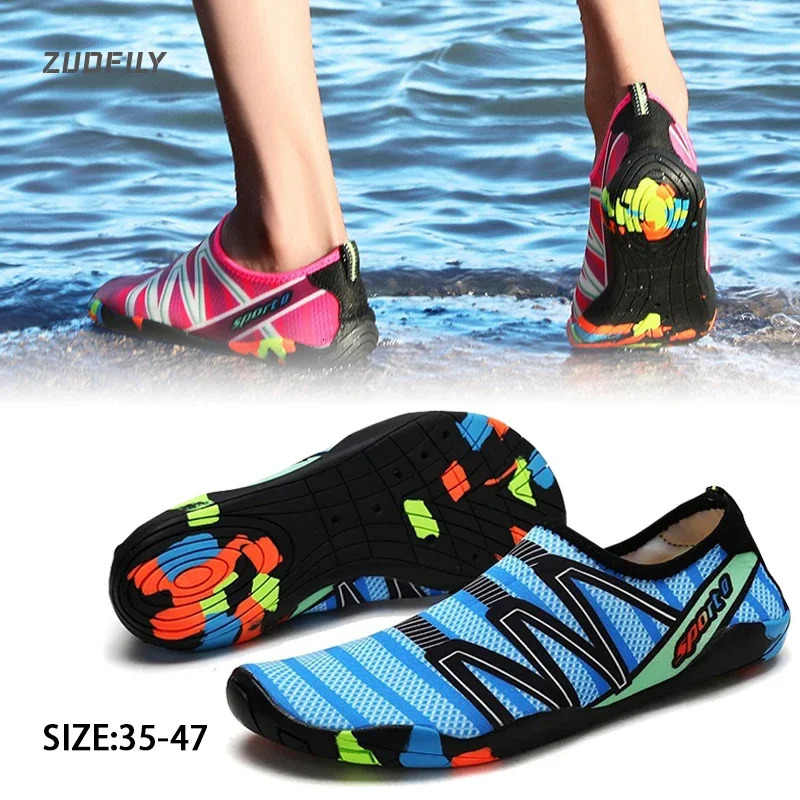 Quick Drying Aqua Shoes Summer Beach Water-Shoe Men Women Swimming Wading Barefoot Shoes Breathable Nonslip Wading Trainers 250613