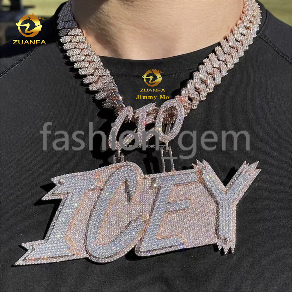 Customized Personalized Big Iced Out Initial Letter Pendant Nameplate Rapper Jewelry Two Tone Hip Hop Letter Pendant Necklace