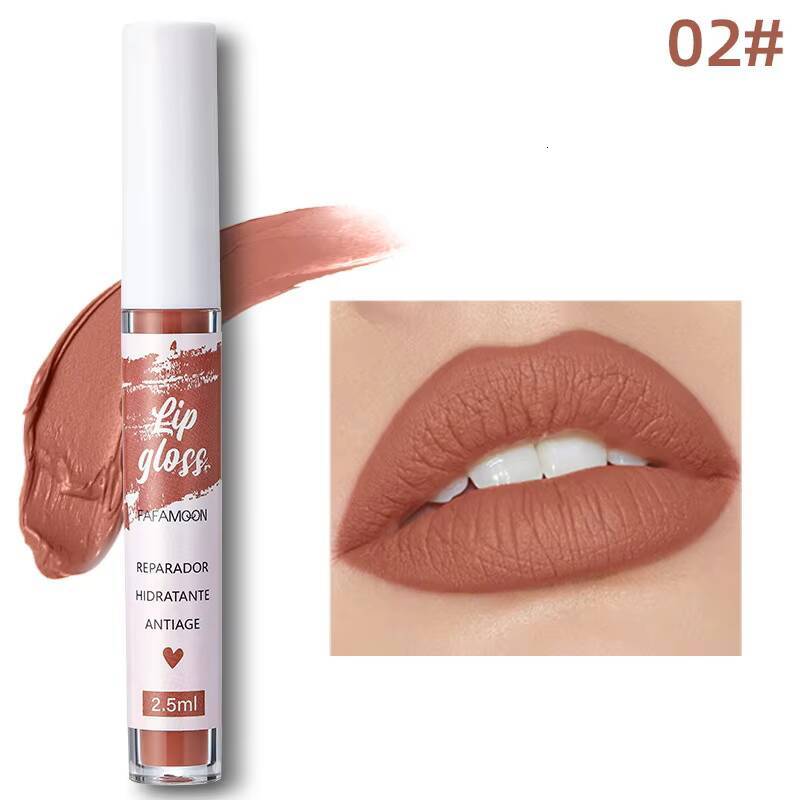 Korean Matte Liquid Lipstick Glaze Moisturizing Waterproof Durable Mud Non-stick Cup Rose Red Lip Gloss Makeup happy