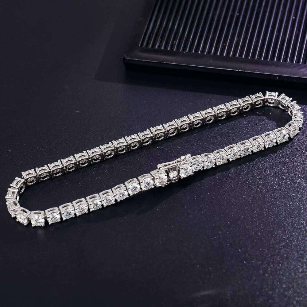 6 9inch Chain Sterling Sier Tennis Bracelet 4mm Silicon Pointed Setting Hip Hop Style for Men and Women