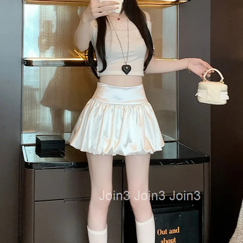 Gyaru Mini Kawaii Woman Skirt Satin Silk White Cute Skirts for Women High Waist Short Y2k Vintage Stylish Premium Korean Style V