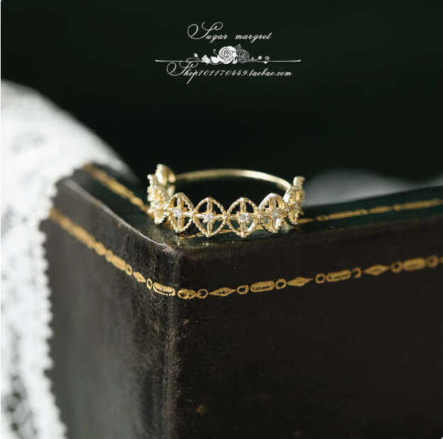 The poem of Gilgamesh.Luxurious and Exquisite Window Flower Lace Hollow Gold-Plated Open Ring