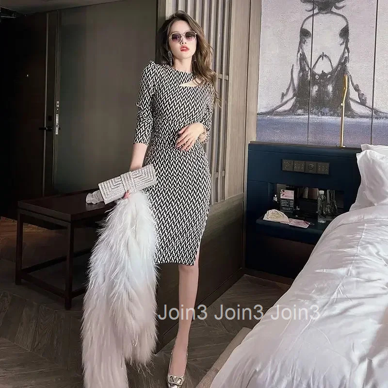 Womens Long Sleeve Dresses Spring Autumn Midi Hollow Female Dress Kpop On Sales Outfits Curvy Trendy Korean Style Aesthetic Xxl