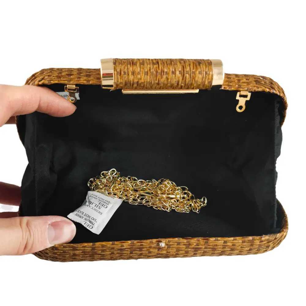 Boutique De FGG Straw Women Metal Clutches Chain Shoulder and Crossbody Bags Ladies Party Cocktail Evening Beach Clutch Purse Z250618