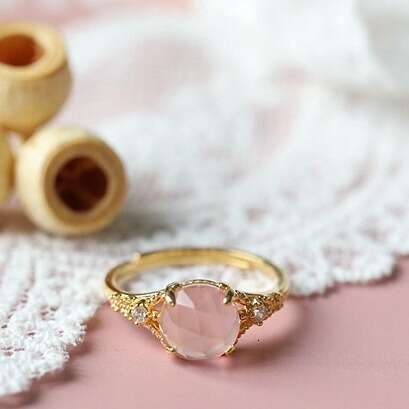 Girl's Prayer Classic Internet Celebrity Live Same Style Pink Crystal Open Luxury Ring Necklace Earrings for Women