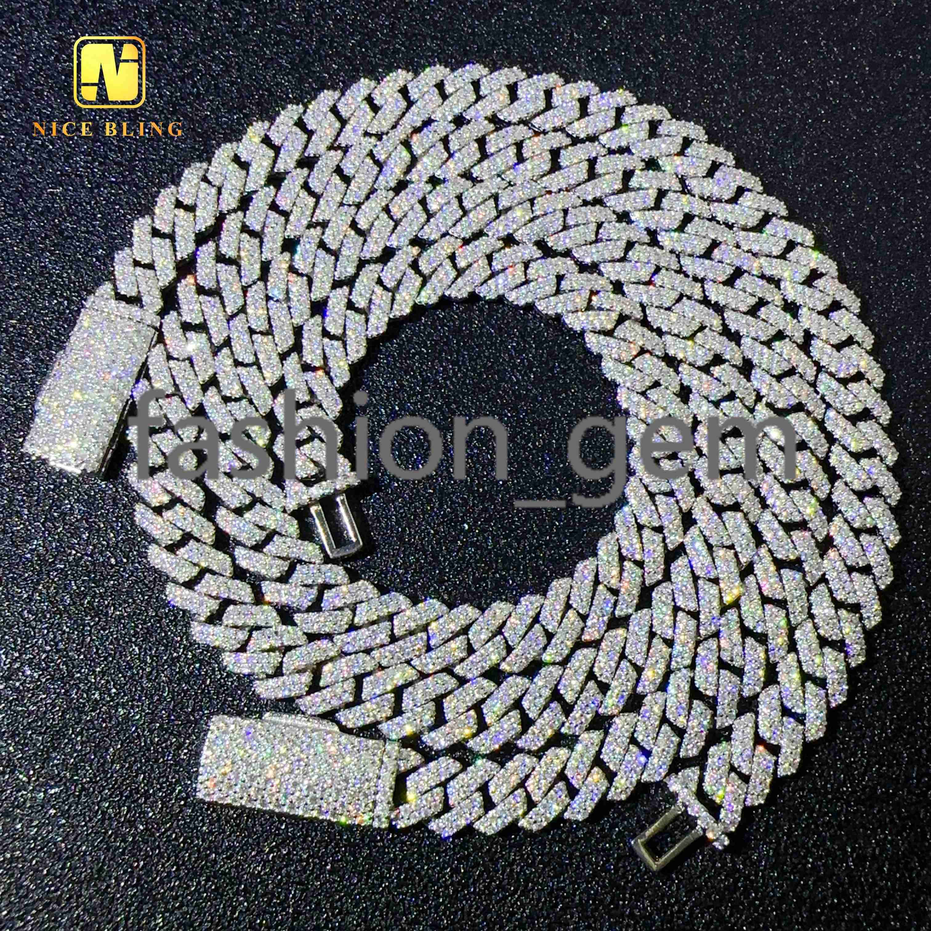 Real Gold Plated 8mm Cuban Link Chains Hip Hop Jewelry 925 Silver Moissanite Cuban Necklaces bracelets