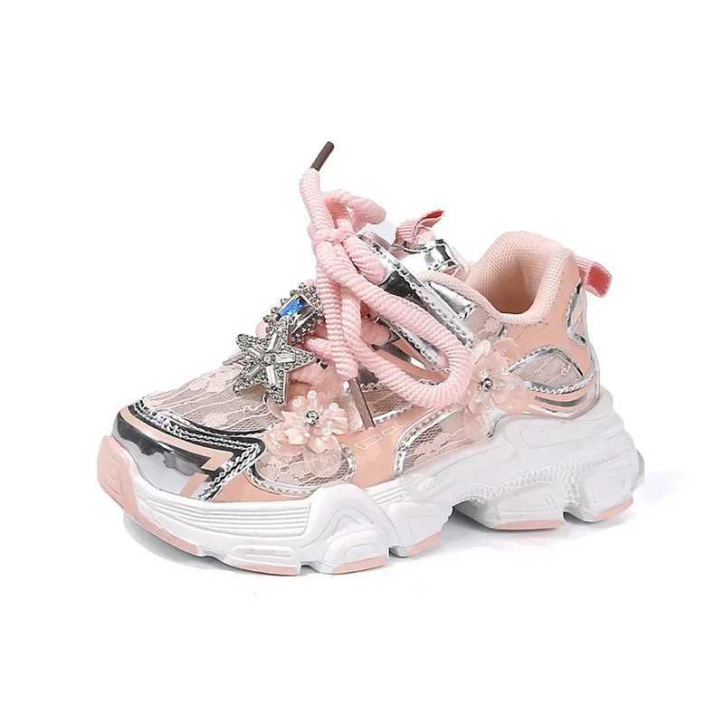 Girls Running Shoes Princess Style Flowers Children Sneakers Thick Soft Sole Non-slip 2025 New Kids Sports Shoes Mesh Breathable Z250618