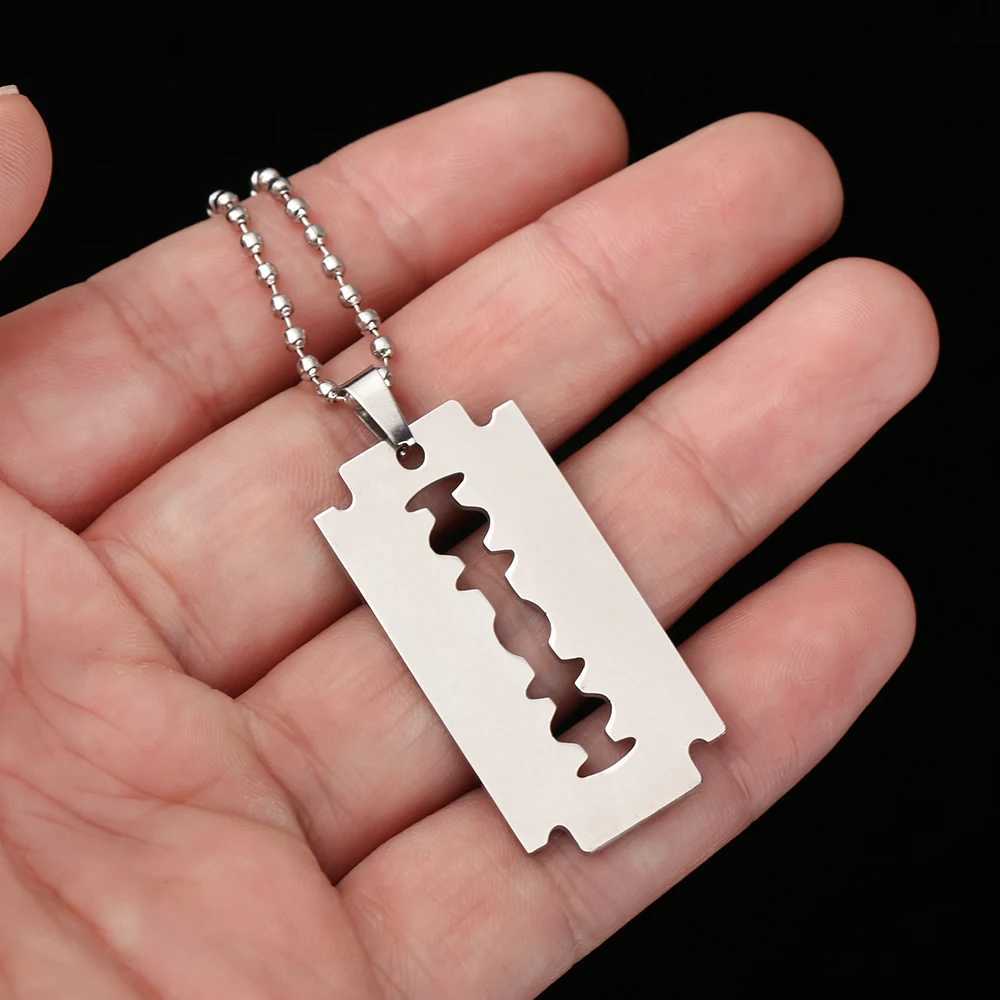 Stainless Steel Razor Blades Pendant Necklaces Men Jewelry Steel Male Shaver Shape Necklace W250618