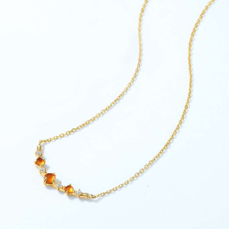 New Simple Geometric Orange Garnet Elegant Light Necklace Clavicle Chain