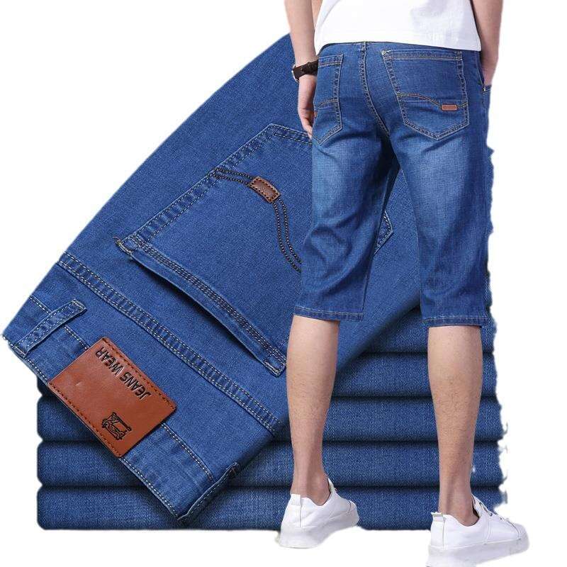 Summer New Denim Loose Straight Casual Versatile Men's Elastic Thin Five-Point Shorts Half-Length Breeches B5