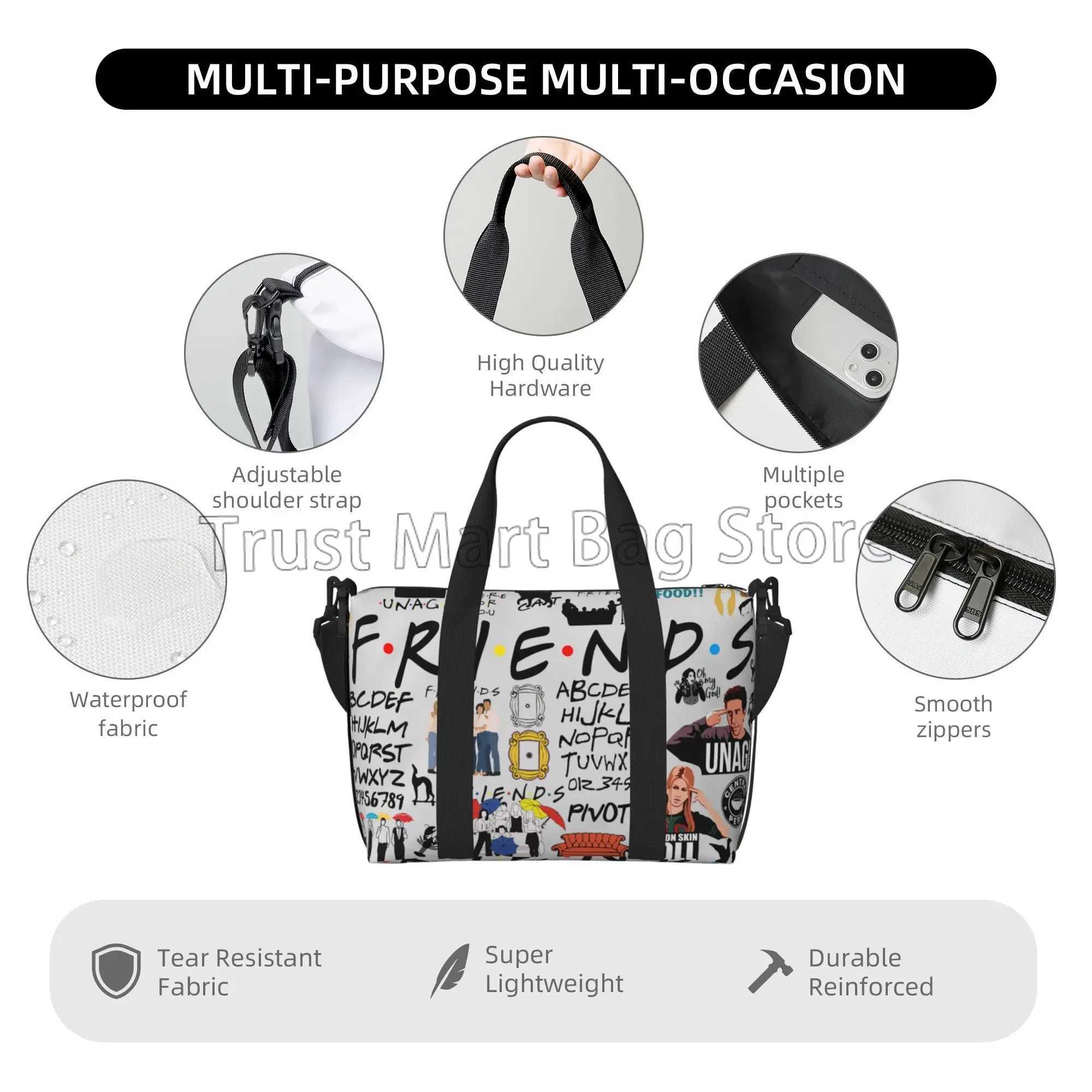 Classic Friends TV Central Perk Print Travel Duffle Bag Multipurpose Weekender Overnight Bags Unisex Waterproof Luggage Bag W250618