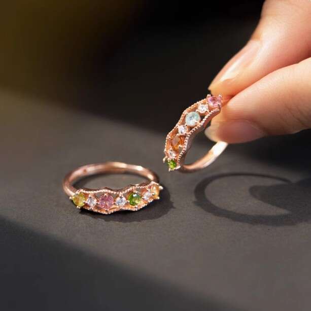 New High Imitation Tourmaline Open for Women, Light Luxury Niche High-end Sense Colorful Gemstone Ring, Fashionable and Unique Index Finger Ring