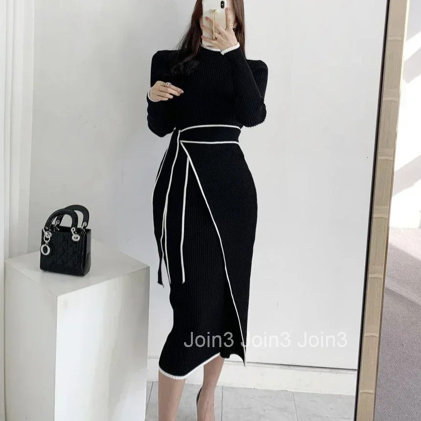 Midi Knee Length Female Knit Dress Cover Up Autumn and Winter Womens Crochet Dresses Bodycon Cheap Casual Elegant Chic Vintage