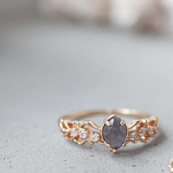Christmas Limited Edition High Imitation Natural Blue Labradorite Hollow Plated 14K Light Luxury Versatile Simple Ring