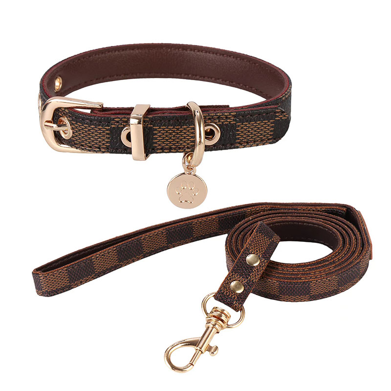 Dog Collars Leash Set Classic Presbya Designer Letters Pattern Print Leashes PU Leather Fashion Casual Adjustable Dogs Cats Neck Strap Cute Pet Collar