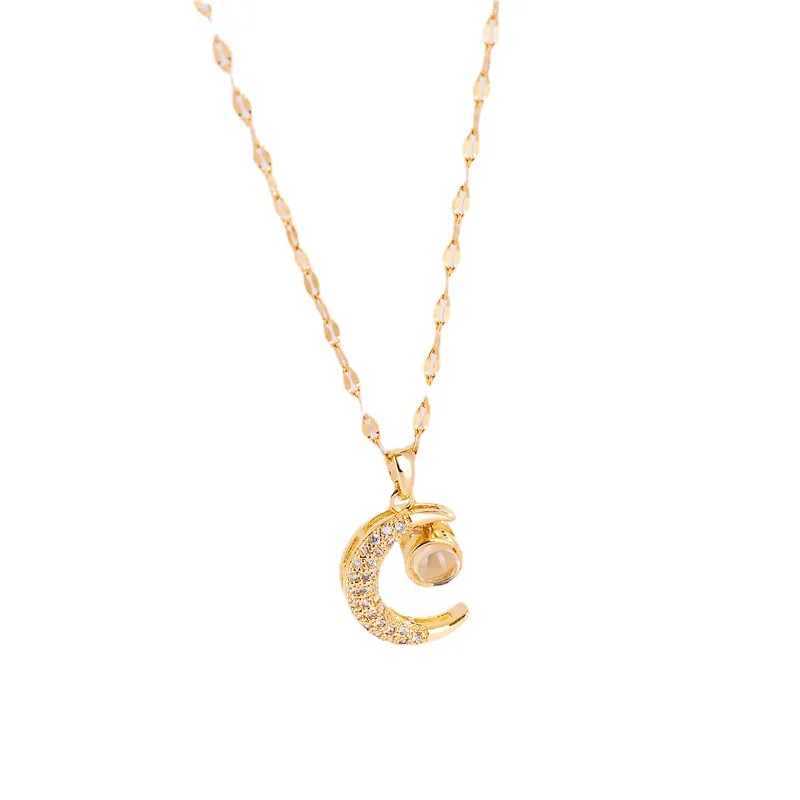 Korean Fashion Cute Crystal Moon Pendant Necklace For Women Romantic Female Stainless Steel Clavicle Chain Jewelry W250618