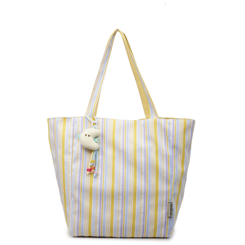 Free shipping designer Commuting Lazy Style Double-Sided Canvas Bag for Women 2025 New Color-Block Striped Tote Bag Large Capacity Shopping Bag