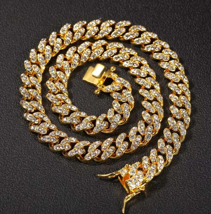Mens 14K Gold Solid Iced out Cuban Link 12 mm Necklace Luxury Custom Jewelry with Moissanite round Brilliant Cut