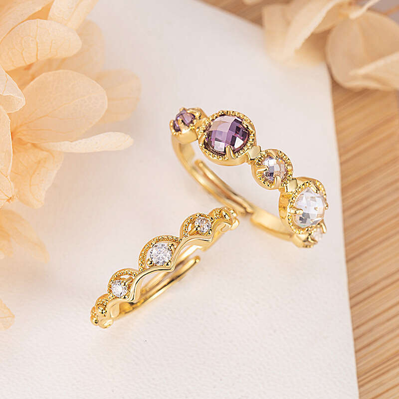 Thanos Style Energy Series Natural Topaz Moonstone Labradorite Amethyst Light Luxury Ring Simple