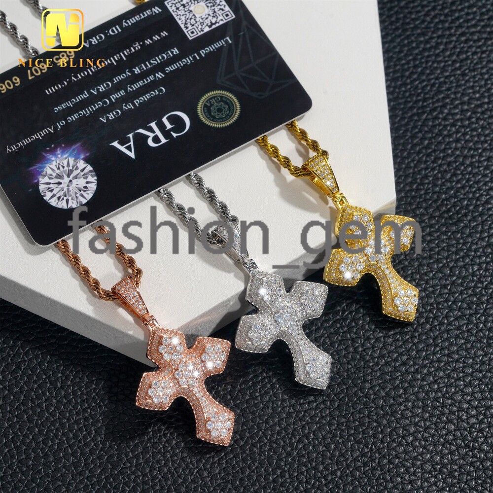 Iced Out Moissanite Diamond Cross Pendants 18K Gold Plated Hip Hop Jewelry Silver Cluster Moissanite Cross Pendant for Men Women