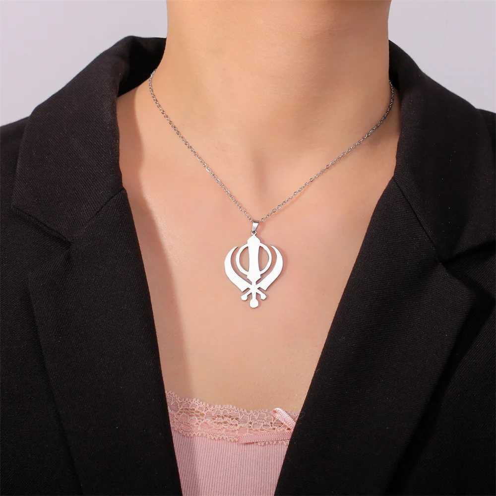 EUEAVAN Classic Sikhism Symbol Necklace for Women Men Stainless Steel Sikh Khanda Necklaces Religious Protection Amulet Jewelry W250618