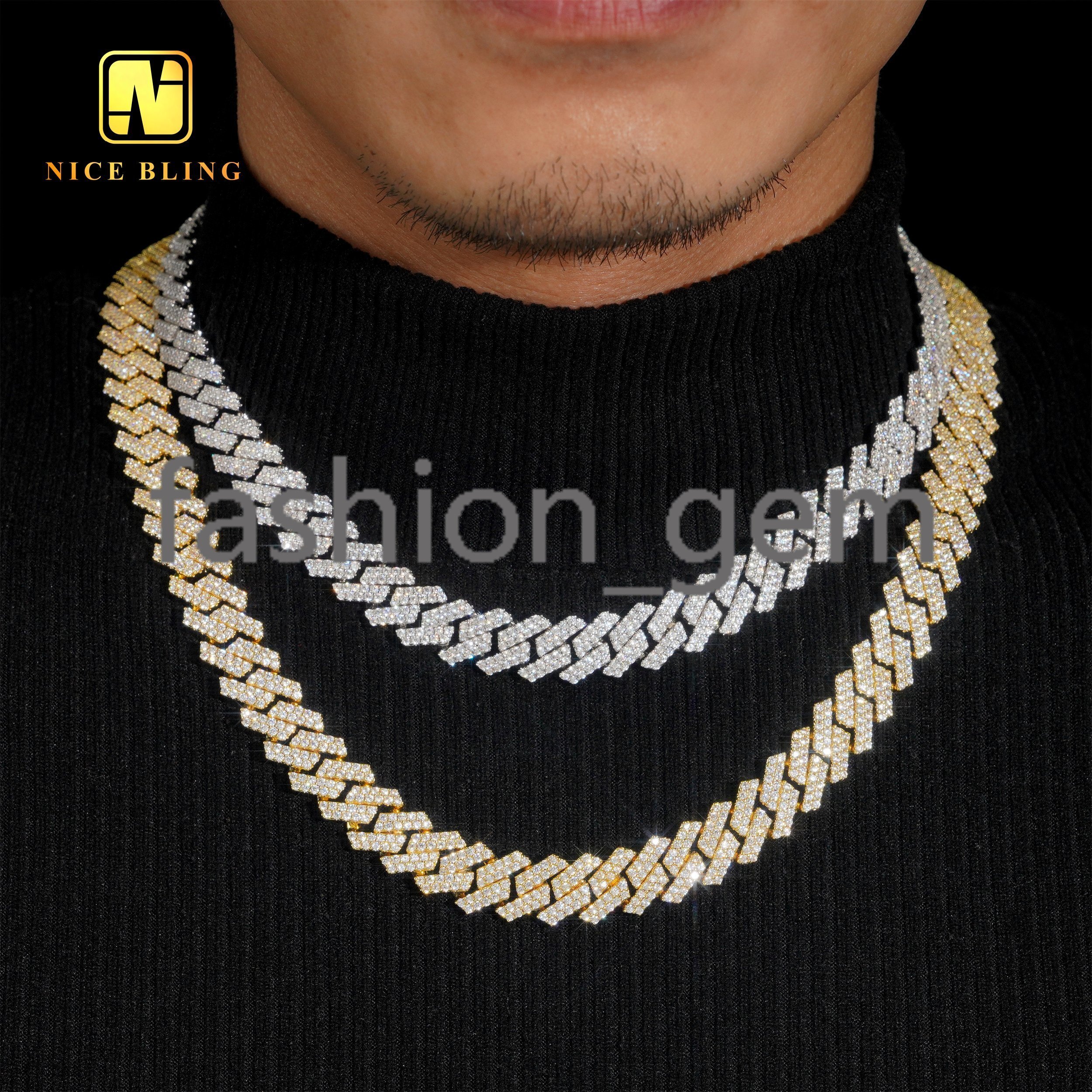 13mm Iced Out Miami Cuban Link Chain Men Wholesale Brass Cuban Necklace Bracelets moissanite moissaniteia Hip Hop Chains