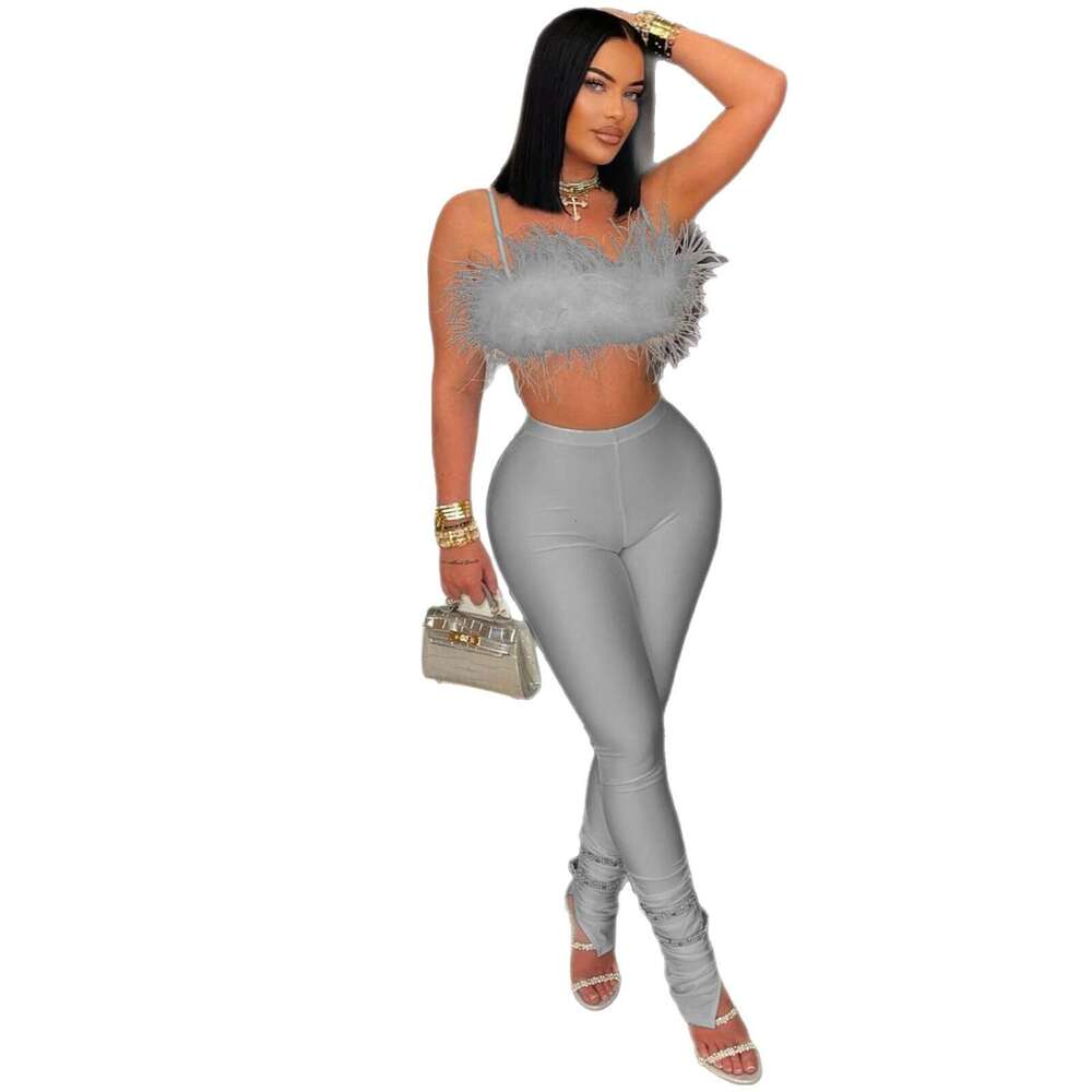 Summer New Women's Fashion Personality Sexy Style Spaghetti Strap Backless Tube Top Bodycon Pants Set B5