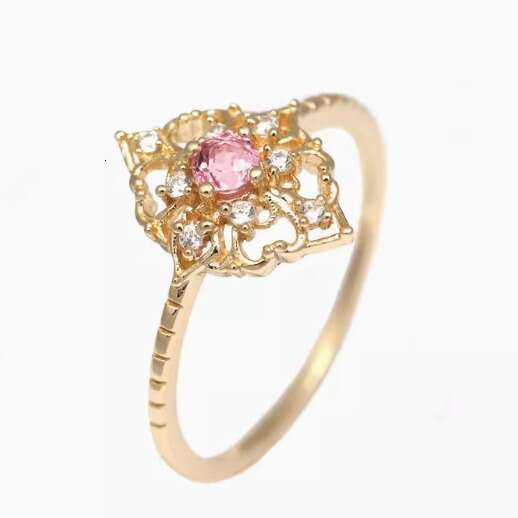 Pink Lady Exquisite Hollow Red Tourmaline Same Style Light Luxury Versatile Ring Women's Gift