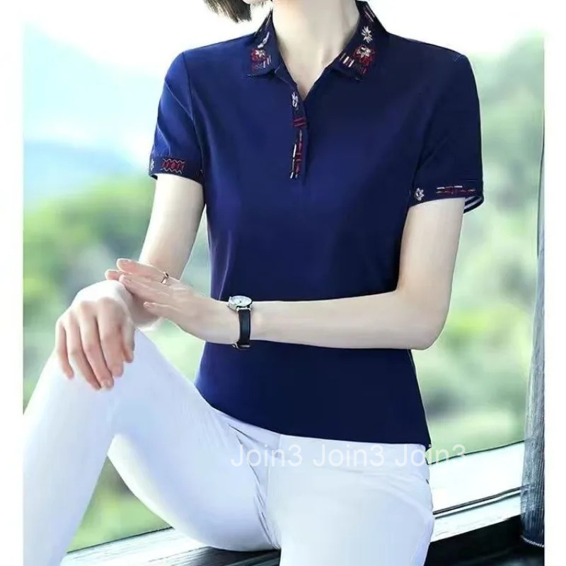 T-shirt Woman Plain Clothing Button Tops with Sleeves Polo Neck Shirts for Women Youth New Summer 2025 Y2k Fashion Synthetic V