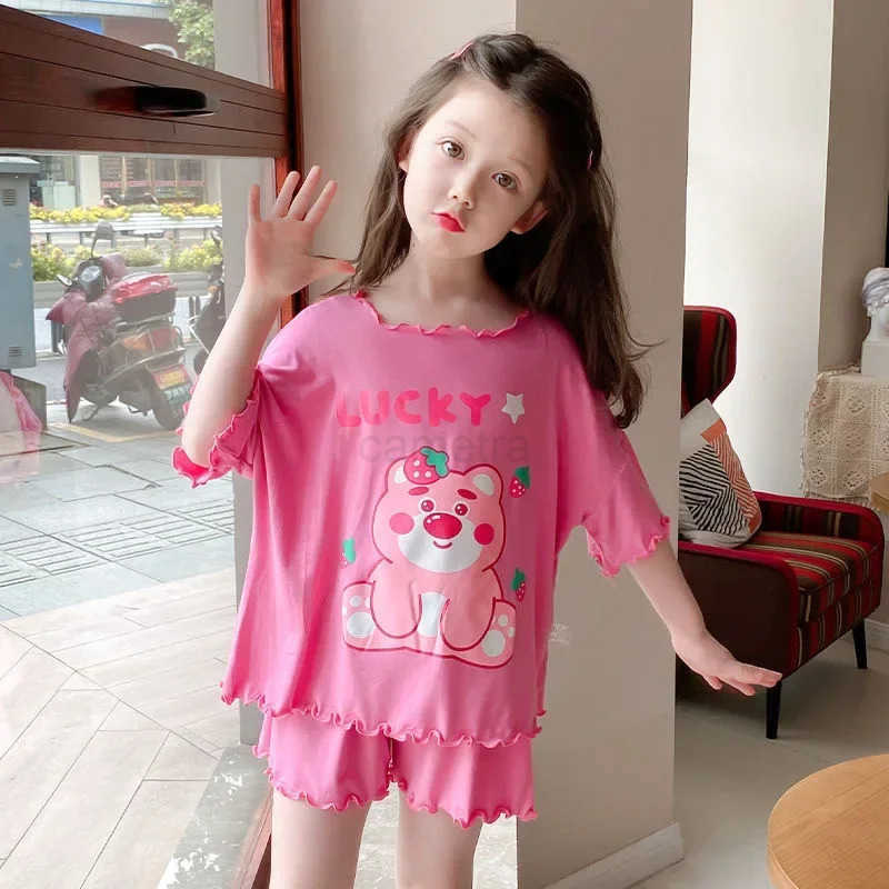 Sanrio Childrens Pajamas Girls Summer Thin Short Sleeved Cartoon Kuromi Small Medium and Tong Little Girls Baby Home Clothing Set XJ250618XJ250618