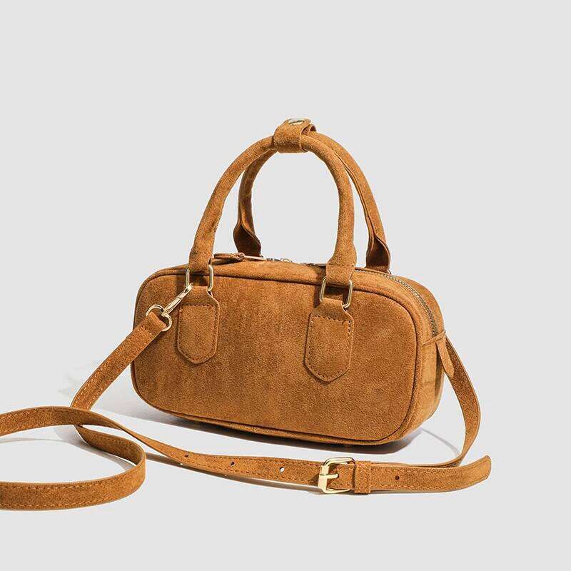 Faux Suede Boston Messenger Bags For Women Designer Handbag Purses 2024 New In Vintage Zipper Commute Shoulder Crossbody