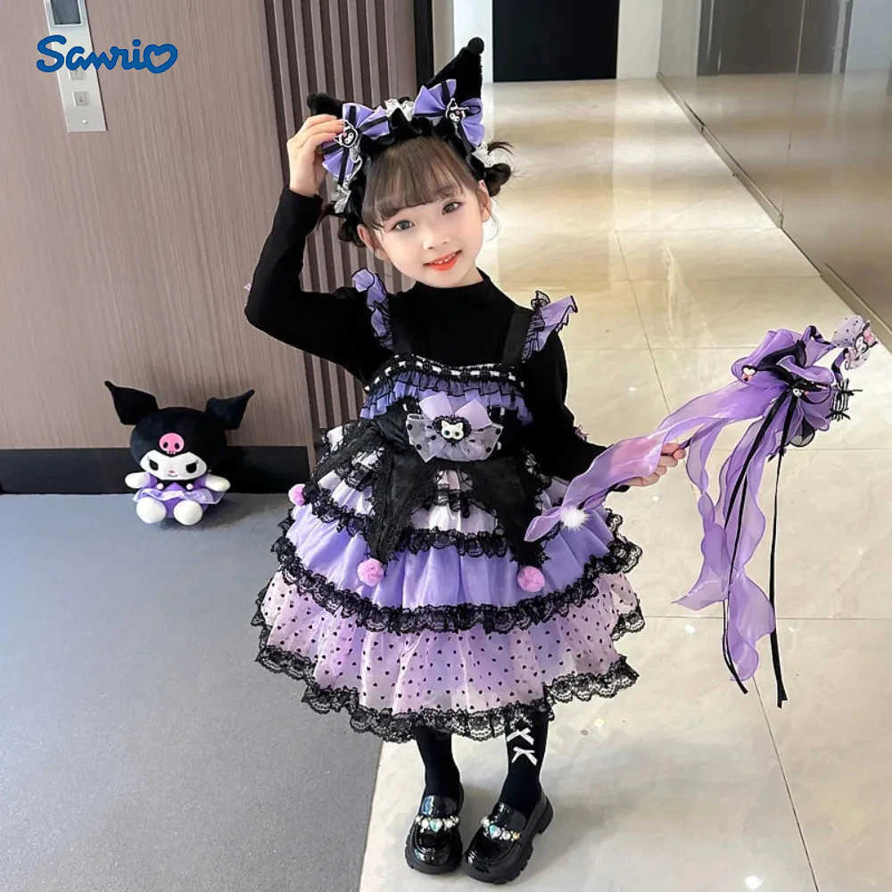 Sanrio Sanrio Kuromi Spring and Autumn Girl Cute Cartoon Dress Lolita Birthday Party Role Play Tutu Dress Child Dress Gift Christmas XJ250618