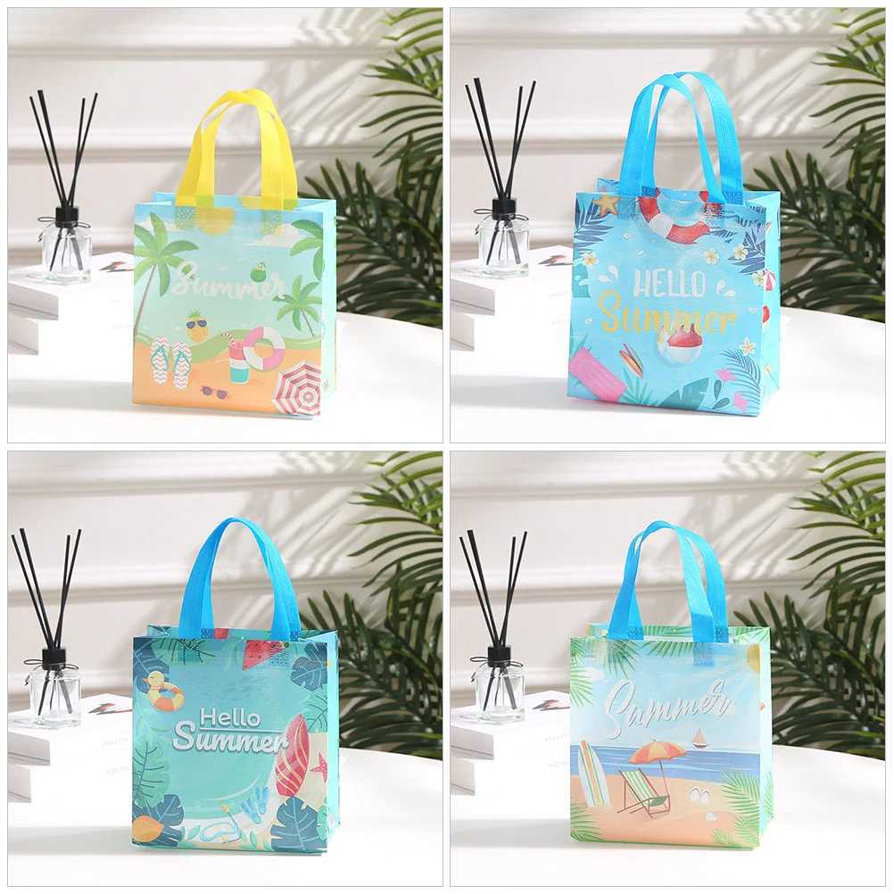 8 Pcs Tote Bags With Handles N Woven Shopping Bags Summer Beach Party Bags Grocery Storage Bags Gift Packaging Bags He B250618