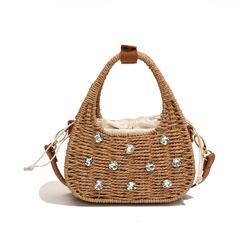 Designer's Free Shipping Vacation-style Rhinestone Woven Handbag Luxury Bag Women's 2025 Forest-style Fashionable Multi-functional Shoulder 