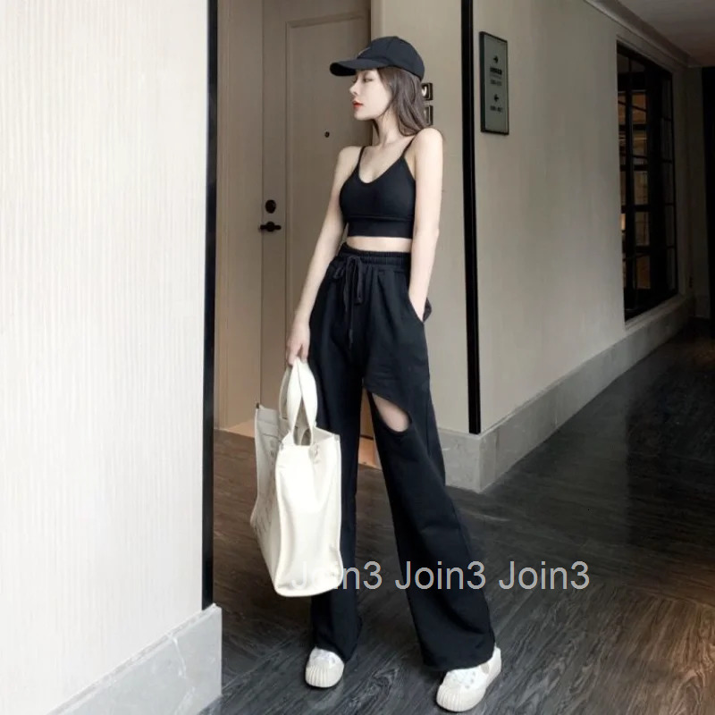 Clothing Fitness Trousers for Women Wide Leg Womens Pants Elastic Waist Yellow Sports Jogging Sweatpants Joggers Drawstring 90s
