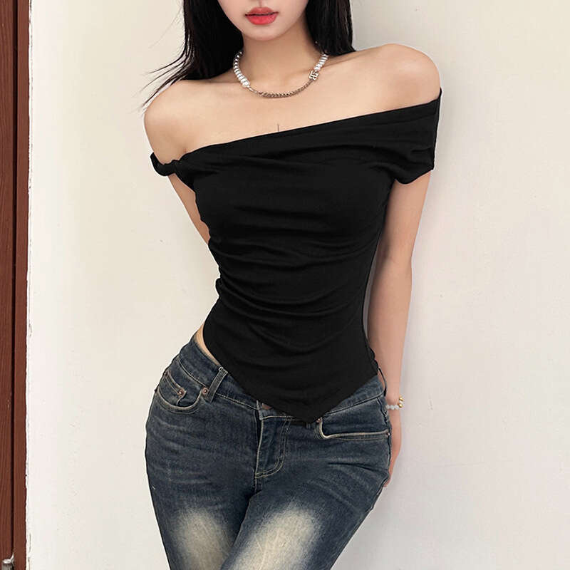 Summer New Women's Street Fashion Sexy Off-Shoulder Crop Top T-Shirt B5