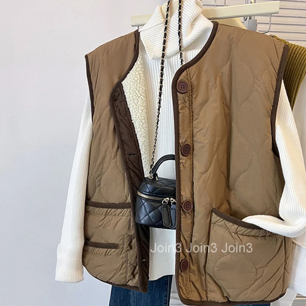 Lady Giletes Half Lightweight Padded Short Cold Coats on Sale Womens Lamb Plush Vests Warm Casual Winter Clothing Insulated