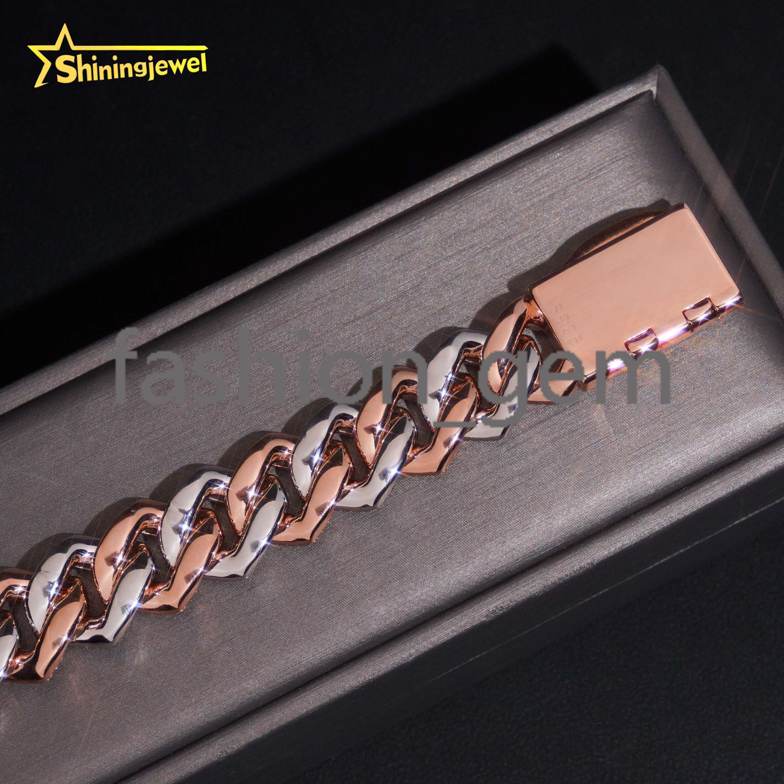 Two Tones Silver Rose Gold 15mm Moissanite Cuban Link Bracelet Hip Hop Moissanite Cuff Bracelet for Unisex Fashion