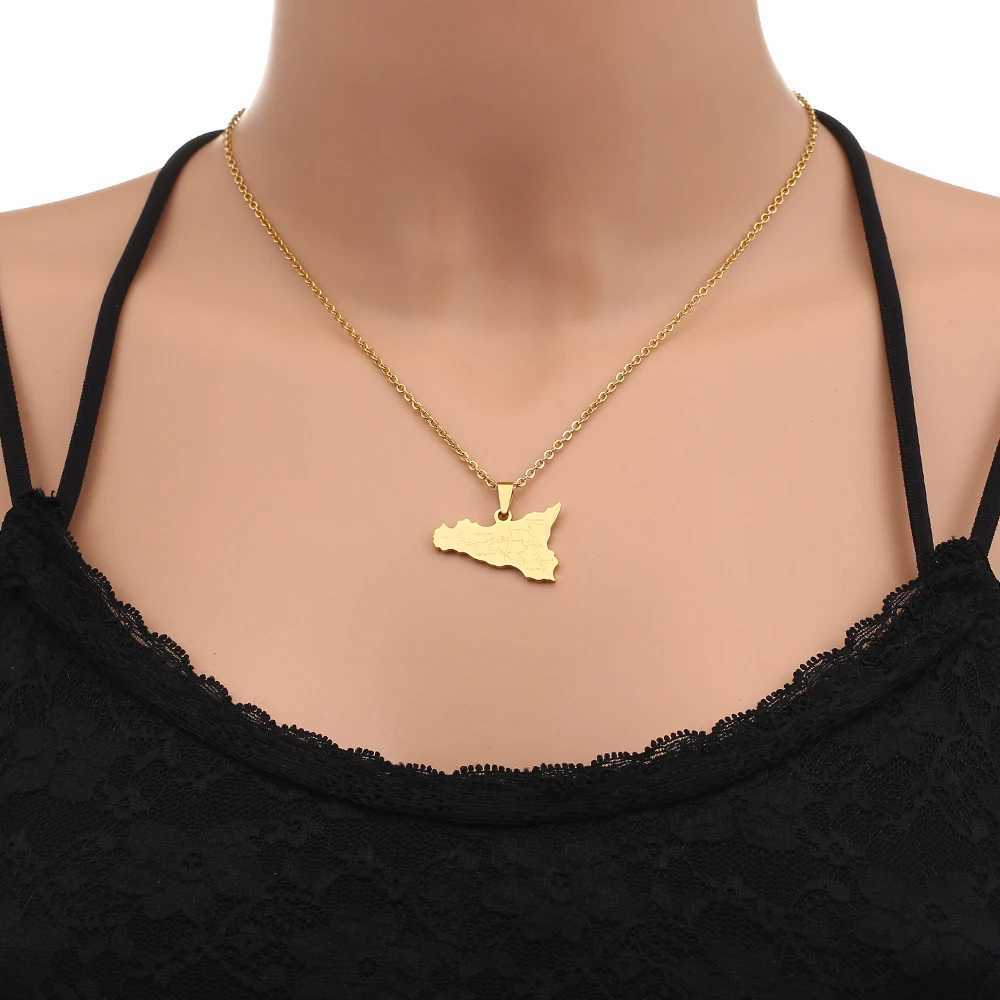 Italy Sicily Map Cities Name Pendant Necklace Stainless Steel For Women Men Gold Silver Color Fashion Italian Sicily Jewelry W250618