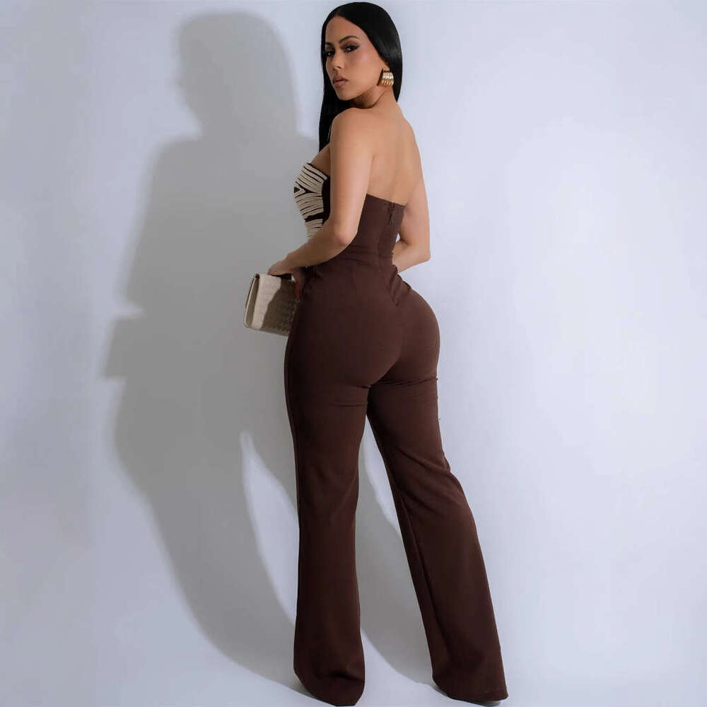 New Elegant Fashion Slim Fit Tube Top Backless Sexy Long Pants Jumpsuit Women's Clothing B5