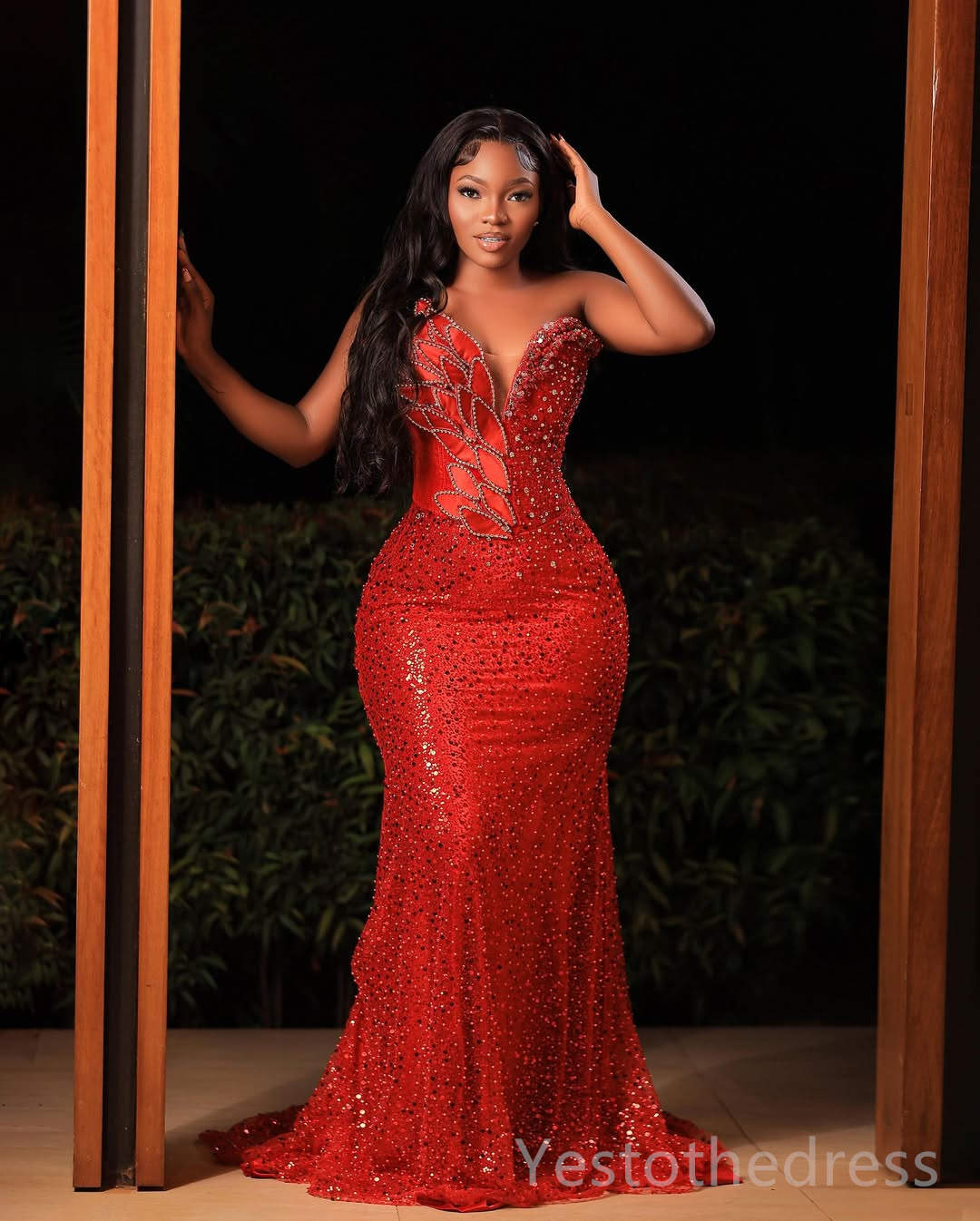 2025 Plus Size Wine Red Aso Ebi Prom Dress Mermaid Prom Dresses Evening Formal Gowns One Shoulder Sequined Lace Flora Birthday Dress Second Reception 