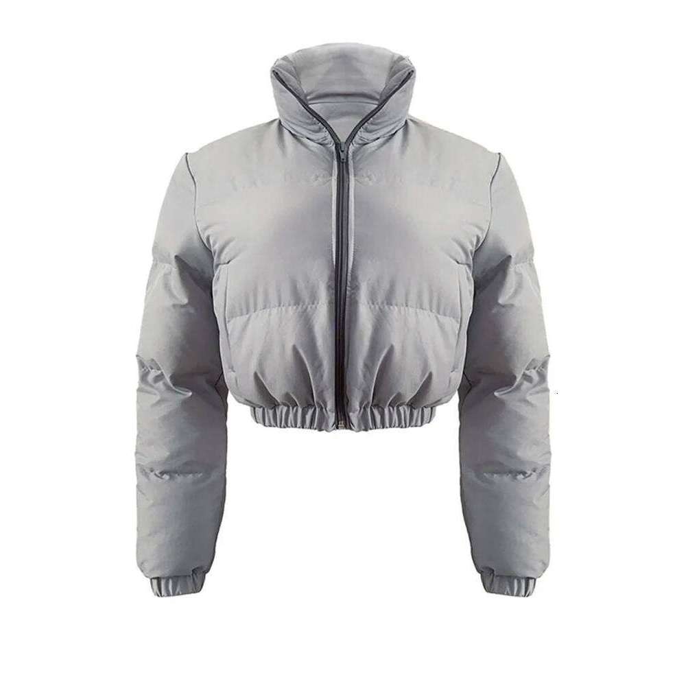 Cotton Padded Coat Women Patchwork Puffer Parka Outwear Solid Color Winter Warm Zipper Crop Top Jacket Chaqueta Mujer