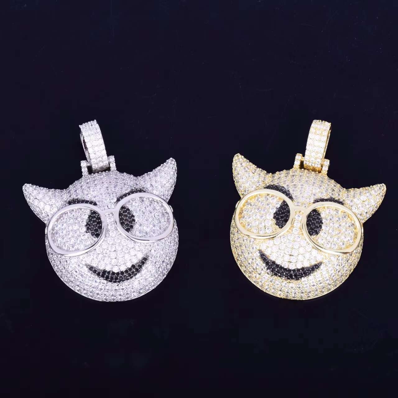 Luxury 18k Gold and .925 Silver Little Devil Face Moissanite Pendant Iced out Hip Hop Style
