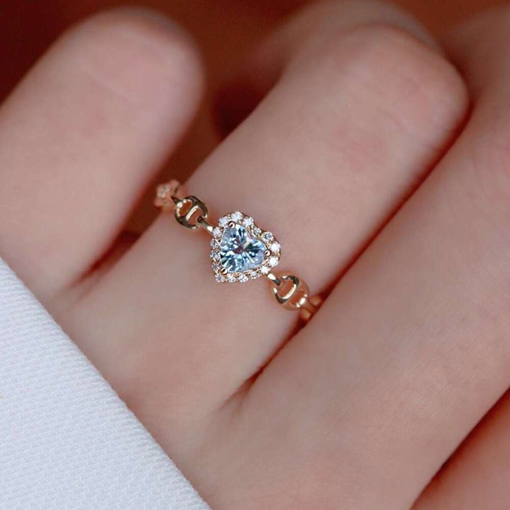 Heart-Shaped High Imitation Aquamarine Pig Nose Personality Exquisite Fashionable Temperament Versatile Light Luxury Ring