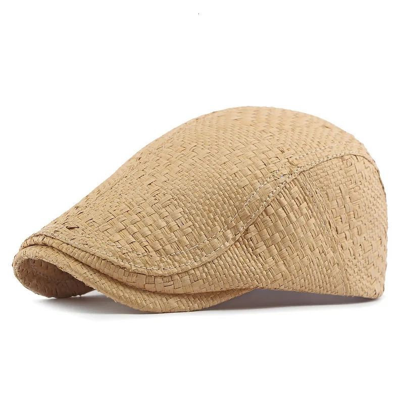 Beret Spring Summer Straw Sun Cap Hat Men Women Breathable Flat Beret Cap Male Female Adjustable Artist Painter Beret Hat 250604