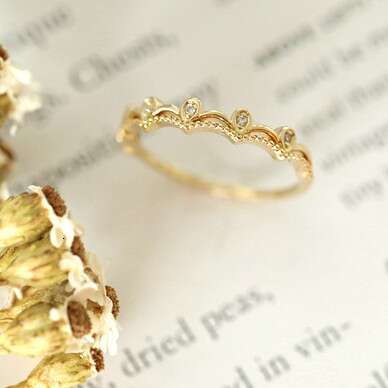 Crystal Imitation and Lace Skirt Hem Exquisite Simple Ins Trend Yellow Lucky Luxury Versatile Ring Women's Gift