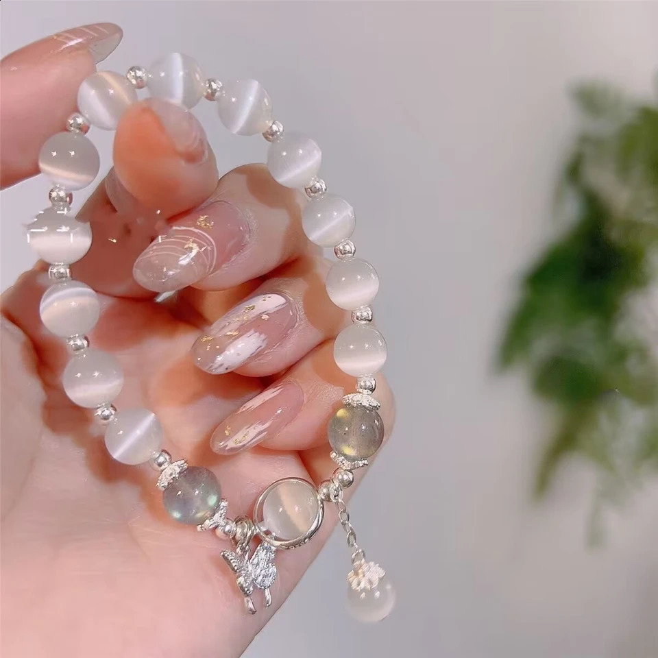 Fashion Korean Butterfly Beads Bracelet For Women Fantasy Blue Crystal Elastic Rope Exquisite Jewelry Friend Gifts 250613