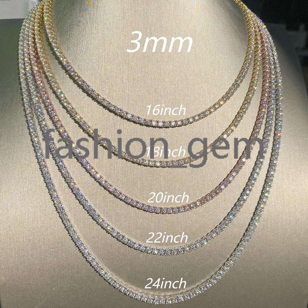 Factory Price Pass Diamond Tester 925 Silver 3mm Hip Hop Jewelry Bracelet Necklace Iced Out VVS Moissanite Diamond Tennis Chain