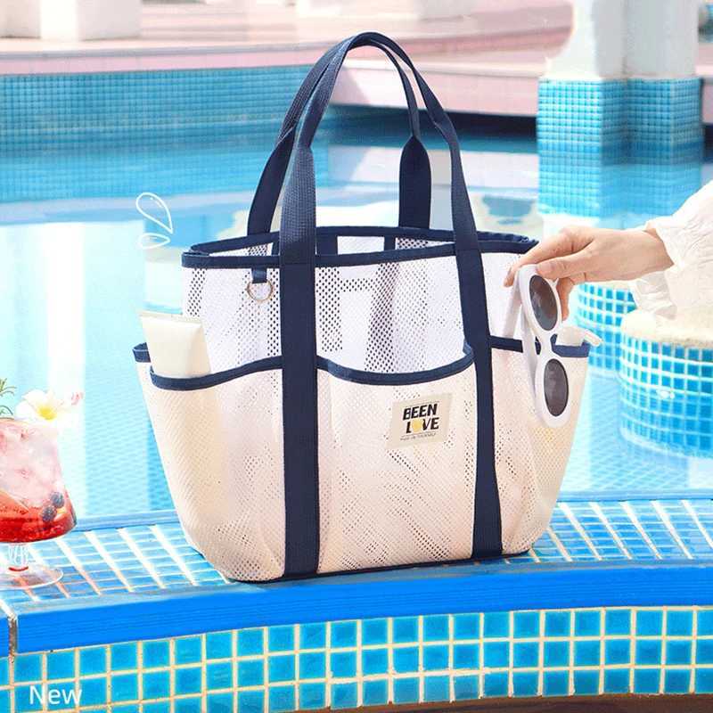 Handheld Mesh Beach Bag Breathable Large Capacity Storage Bag Swimming Toiletry Handbag INS Quick Dry Travel Shoder Bag B250618